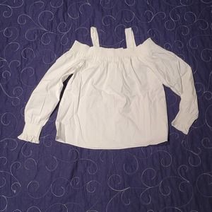 NWT LOFT White dressy strappy long sleeve off the shoulder blouse Petite PM